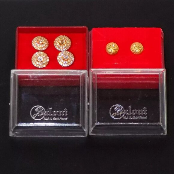 Lot of 3 Pairs NIC Saloni 23.5K Gold Plated Crystal Studded & Doll Top Earrings - Picture 1 of 12